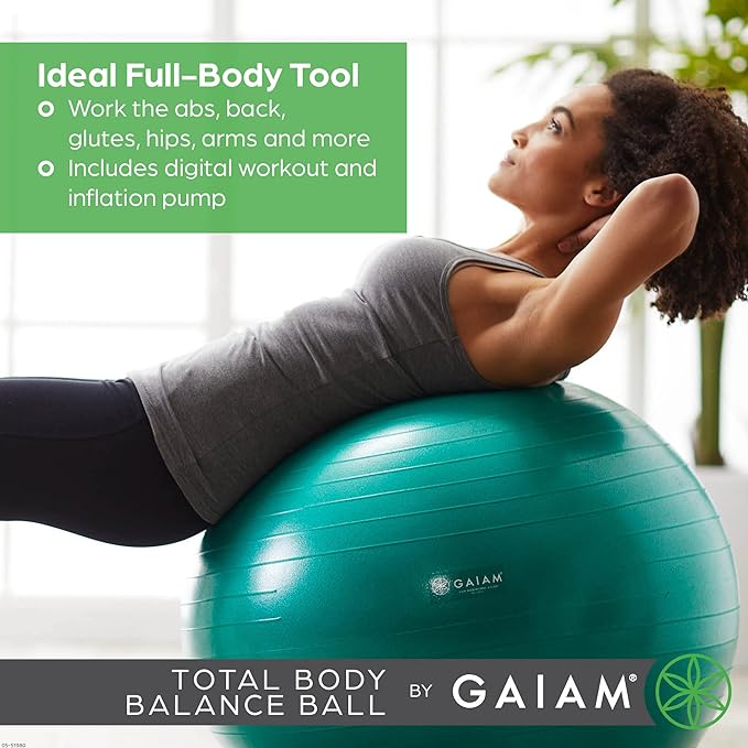 Gaiam Total Body Balance Ball Kit - Includes Anti-Burst Stability Exercise Yoga Ball, Air Pump, Workout Program  #ad